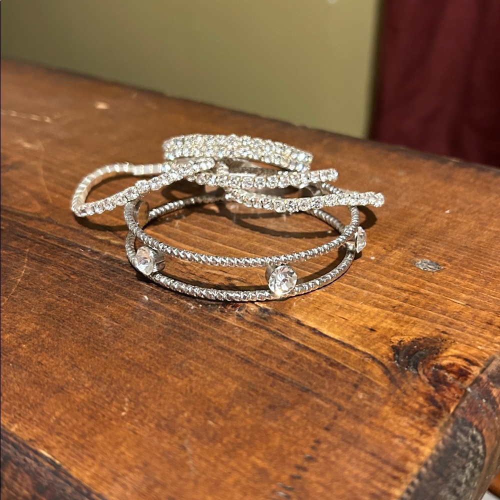 Silver Tone Rhinestone Bangle 5 pc Set - Picture 4 of 4